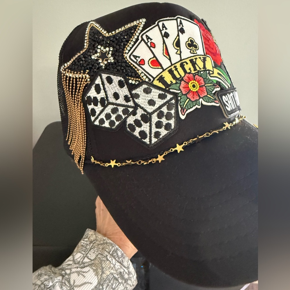 Custom Made Black Cap with Embroidered Patches *NEW WITHOUT TAGS* - Picture 3 of 16